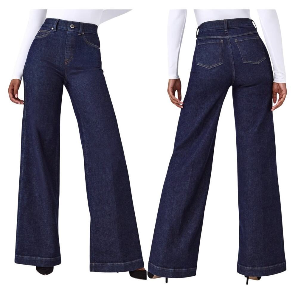 Spanx High Waist Wide Leg Pull-On Jeans in Raw Indigo 30" Inseam size 1X